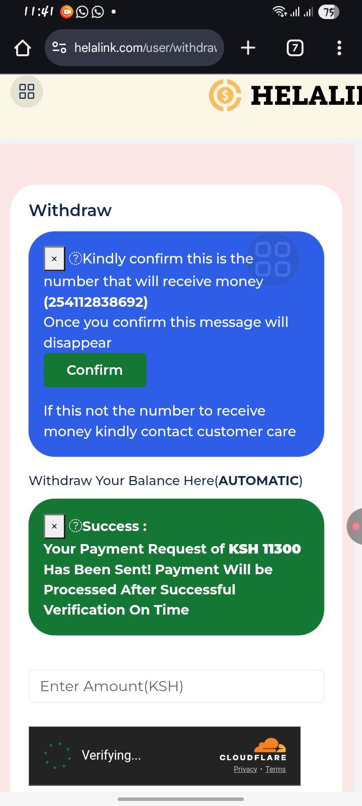 Helalink Withdrawal Proof – Instant Mobile Payments